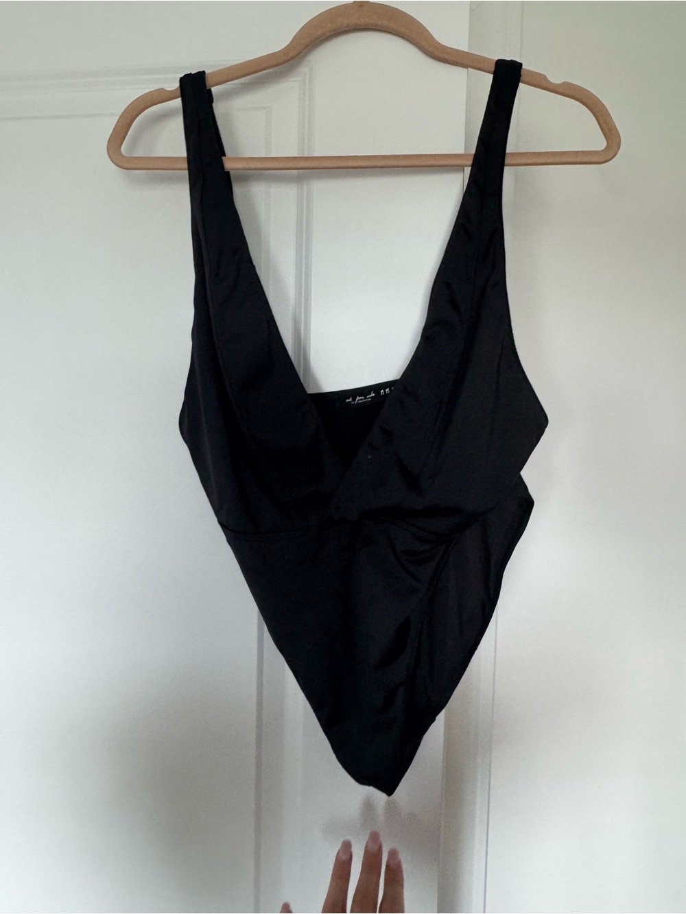 Black plunge satin bodysuit